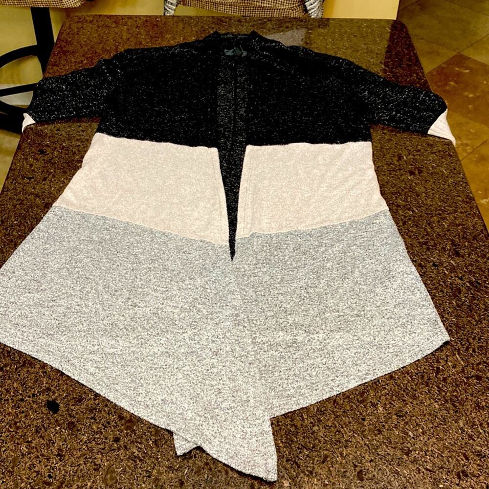 Mix Color Block Open Front Cardigan. Long Sleeve … - image 8